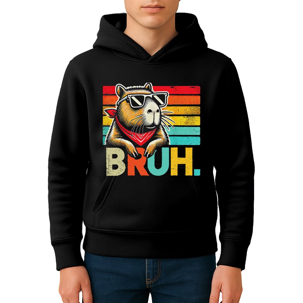 Capybara Bruh Funny Graphic Funny Capybara Kids Hoodie