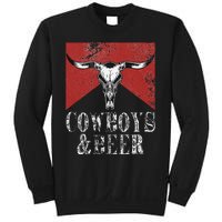 Cow & Beer Funny Vintage Rodeo Bull Horn Western Country Sweatshirt