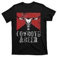 Cow & Beer Funny Vintage Rodeo Bull Horn Western Country T-Shirt