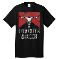 Cow & Beer Funny Vintage Rodeo Bull Horn Western Country Tall T-Shirt