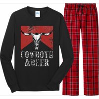 Cow & Beer Funny Vintage Rodeo Bull Horn Western Country Long Sleeve Pajama Set