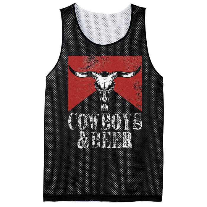 Cow & Beer Funny Vintage Rodeo Bull Horn Western Country Mesh Reversible Basketball Jersey Tank