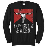 Cow & Beer Funny Vintage Rodeo Bull Horn Western Country Tall Sweatshirt