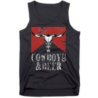 Cow & Beer Funny Vintage Rodeo Bull Horn Western Country Tank Top