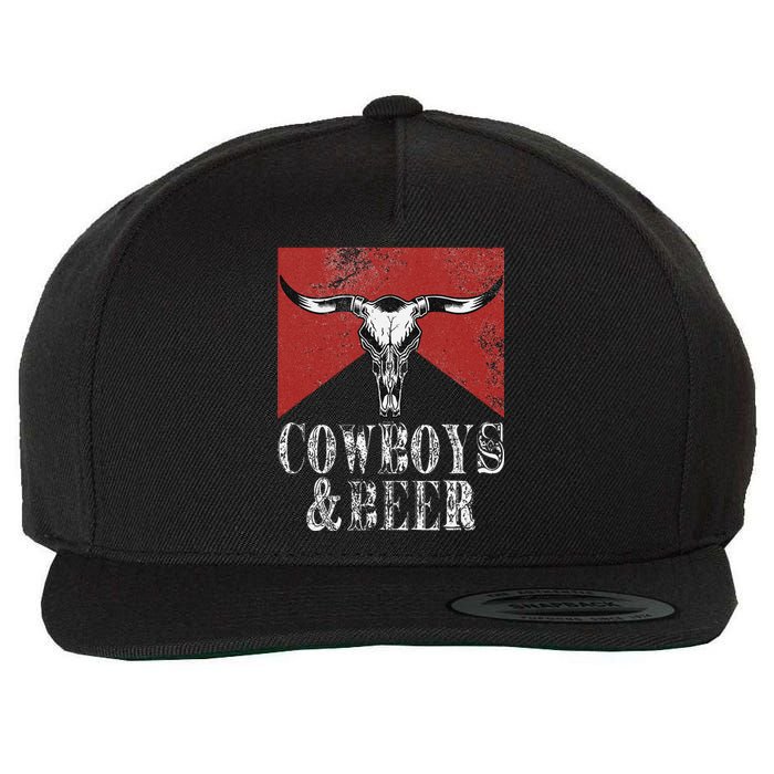 Cow & Beer Funny Vintage Rodeo Bull Horn Western Country Wool Snapback Cap