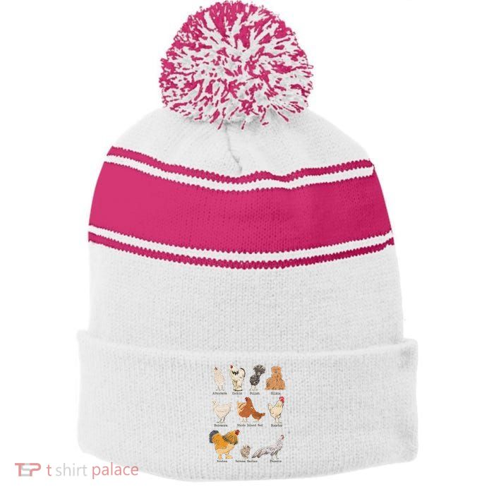Chicken Breeds Farm Animals Day Support Local Farmer Stripe Pom Pom Beanie