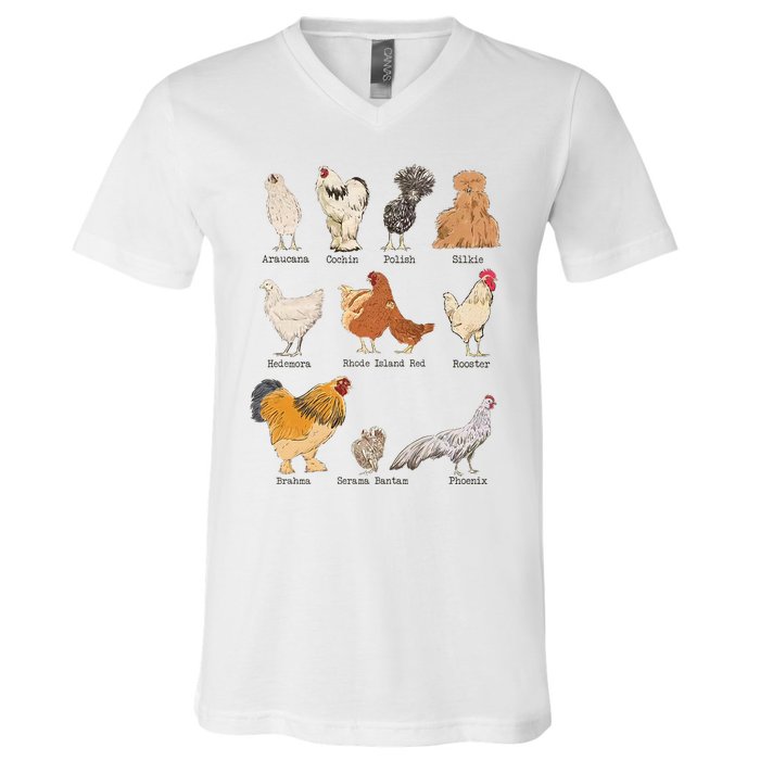 Chicken Breeds Farm Animals Day Support Local Farmer V-Neck T-Shirt