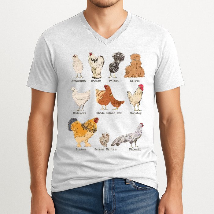 Chicken Breeds Farm Animals Day Support Local Farmer V-Neck T-Shirt