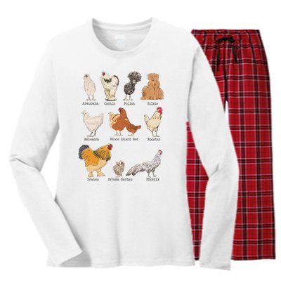 Chicken Breeds Farm Animals Day Support Local Farmer Women's Long Sleeve Flannel Pajama Set 