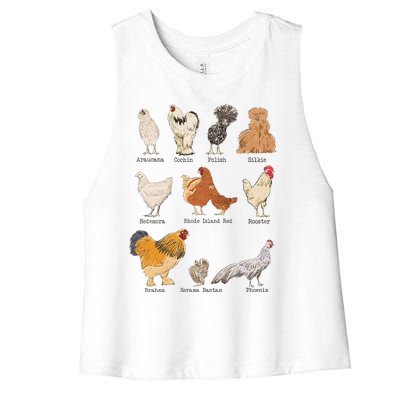 Chicken Breeds Farm Animals Day Support Local Farmer Women's Racerback Cropped Tank