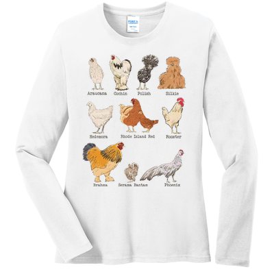 Chicken Breeds Farm Animals Day Support Local Farmer Ladies Long Sleeve Shirt