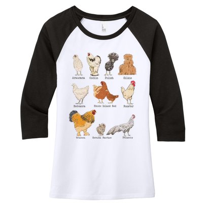 Chicken Breeds Farm Animals Day Support Local Farmer Women's Tri-Blend 3/4-Sleeve Raglan Shirt