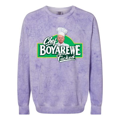 Chef BoyAreWe Fucked Funny Chef Biden Trump 2024 Colorblast Crewneck Sweatshirt