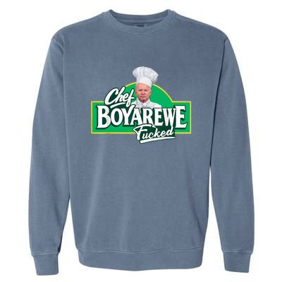 Chef BoyAreWe Fucked Funny Chef Biden Trump 2024 Garment-Dyed Sweatshirt