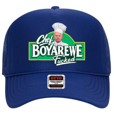 Chef BoyAreWe Fucked Funny Chef Biden Trump 2024 High Crown Mesh Back Trucker Hat