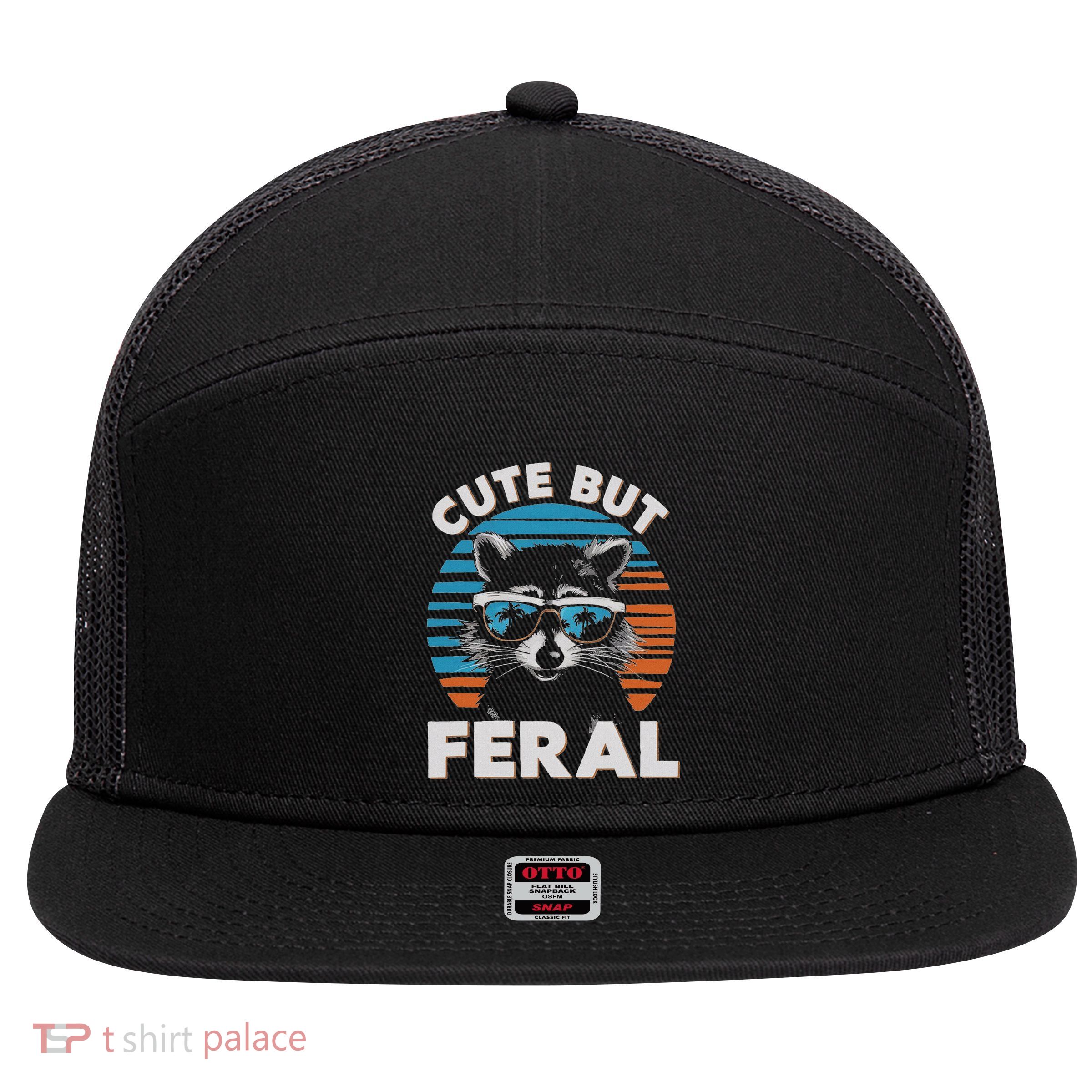 Cute But Feral Raccoon In Sunglasses 7 Panel Mesh Trucker Snapback Hat