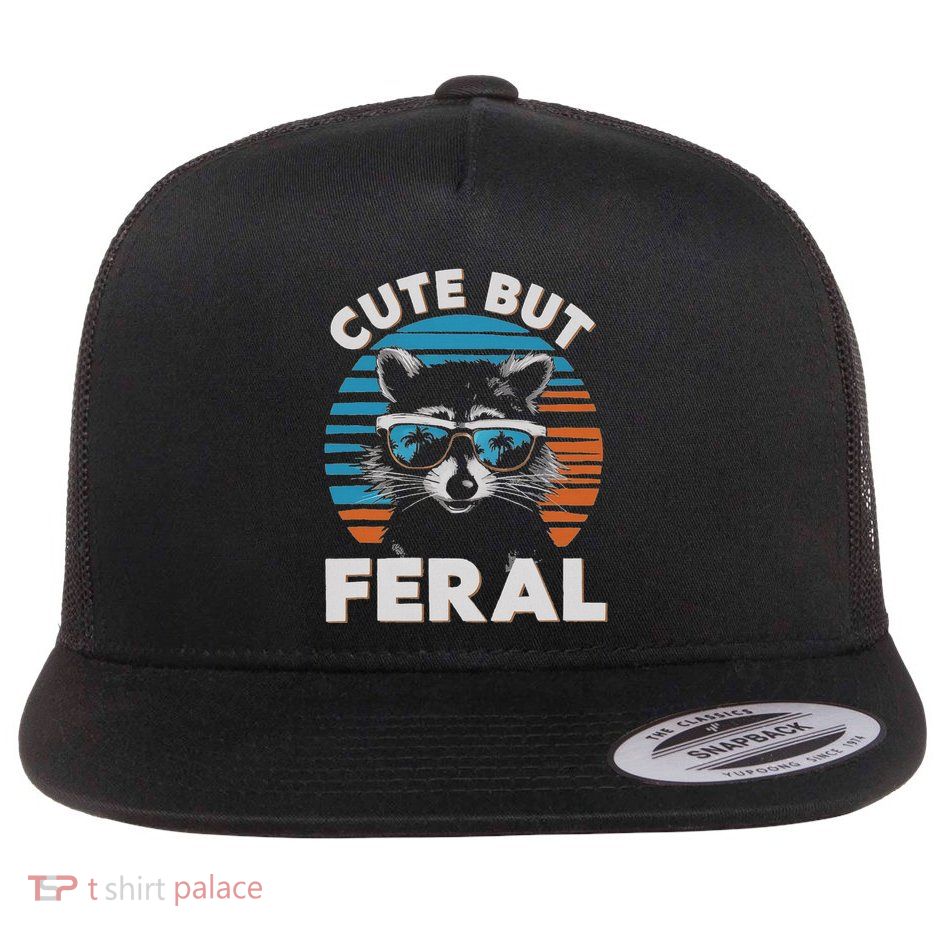 Cute But Feral Raccoon In Sunglasses Flatbill Hat