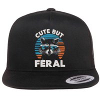 Cute But Feral Raccoon In Sunglasses Flat Bill Trucker Hat