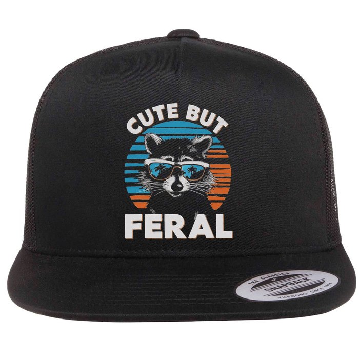 Cute But Feral Raccoon In Sunglasses Flat Bill Trucker Hat