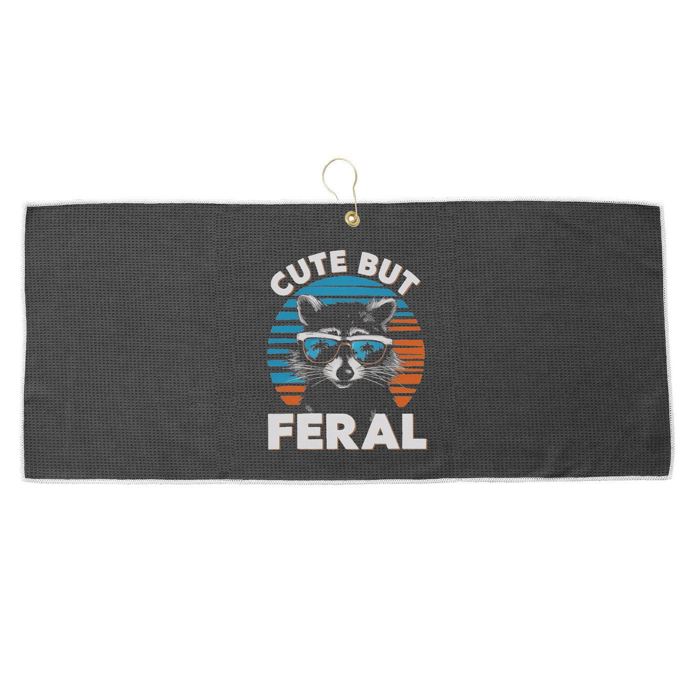 Cute But Feral Raccoon In Sunglasses Large Microfiber Waffle Golf Towel
