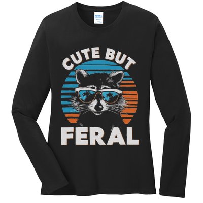 Cute But Feral Raccoon In Sunglasses Ladies Long Sleeve Shirt