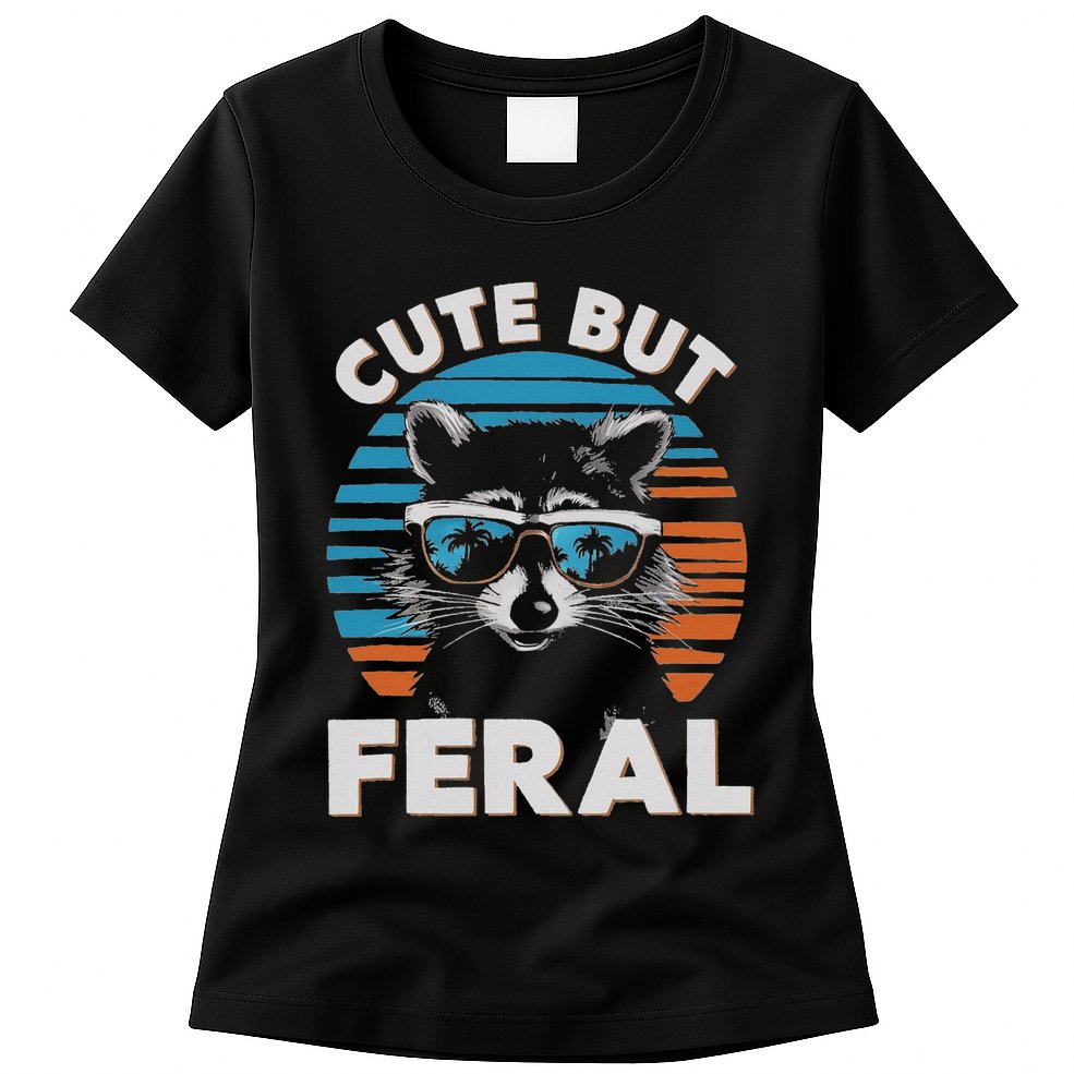 Cute But Feral Raccoon In Sunglasses Womens T-Shirt