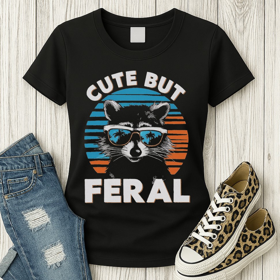 Cute But Feral Raccoon In Sunglasses Womens T-Shirt