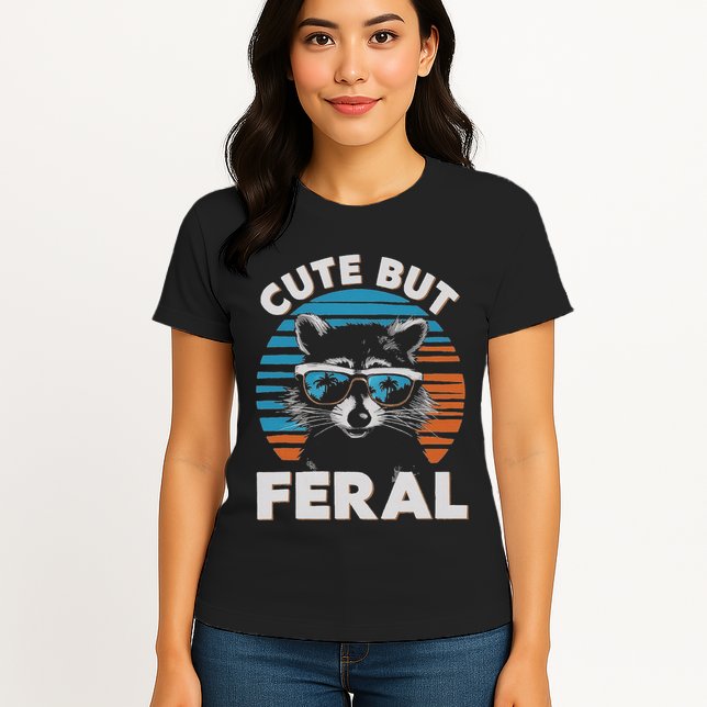 Cute But Feral Raccoon In Sunglasses Womens T-Shirt