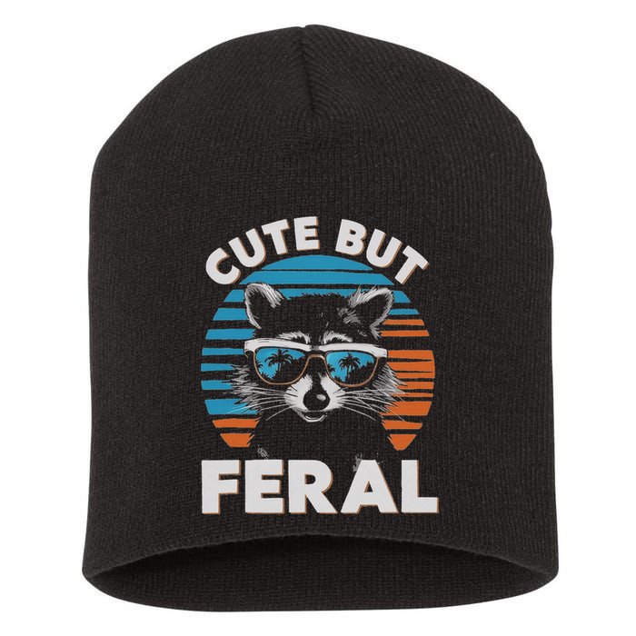 Cute But Feral Raccoon In Sunglasses Short Acrylic Beanie