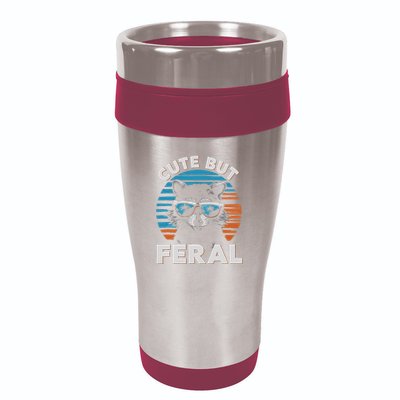 Cute But Feral Raccoon In Sunglasses 16oz Travel Tumbler