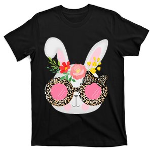 Cute Bunny Face Leopard Glasses Easter T-Shirt