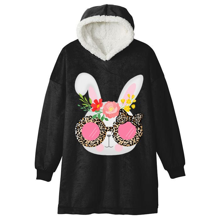 Cute Bunny Face Leopard Glasses Easter Hooded Wearable Blanket