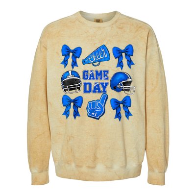 Cheer Blue Football Coquette Bow Football Mom Game Day Colorblast Crewneck Sweatshirt