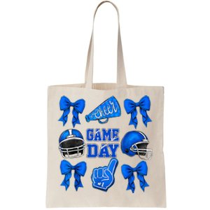 Cheer Blue Football Coquette Bow Football Mom Game Day Tote Bag