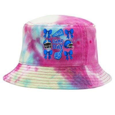 Cheer Blue Football Coquette Bow Football Mom Game Day Tie-Dyed Bucket Hat