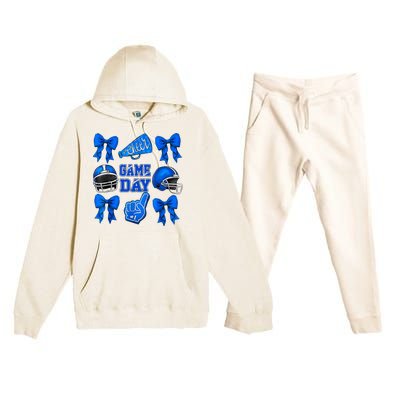 Cheer Blue Football Coquette Bow Football Mom Game Day Premium Hooded Sweatsuit Set