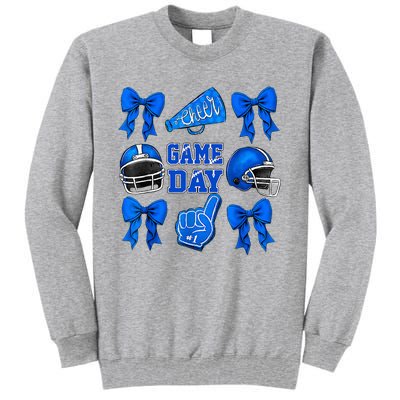 Cheer Blue Football Coquette Bow Football Mom Game Day Tall Sweatshirt