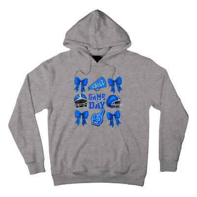 Cheer Blue Football Coquette Bow Football Mom Game Day Tall Hoodie