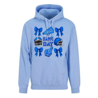 Cheer Blue Football Coquette Bow Football Mom Game Day Unisex Surf Hoodie