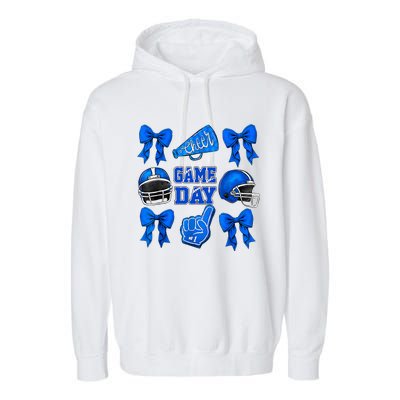 Cheer Blue Football Coquette Bow Football Mom Game Day Garment-Dyed Fleece Hoodie