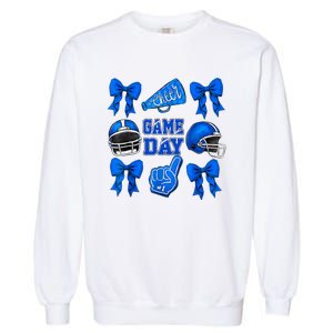 Cheer Blue Football Coquette Bow Football Mom Game Day Garment-Dyed Sweatshirt