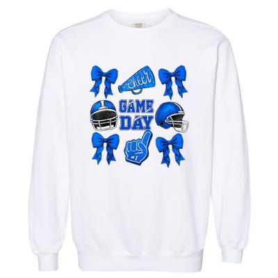 Cheer Blue Football Coquette Bow Football Mom Game Day Garment-Dyed Sweatshirt