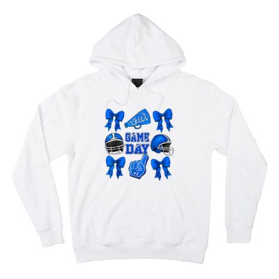 Cheer Blue Football Coquette Bow Football Mom Game Day Hoodie