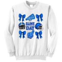 Cheer Blue Football Coquette Bow Football Mom Game Day Sweatshirt