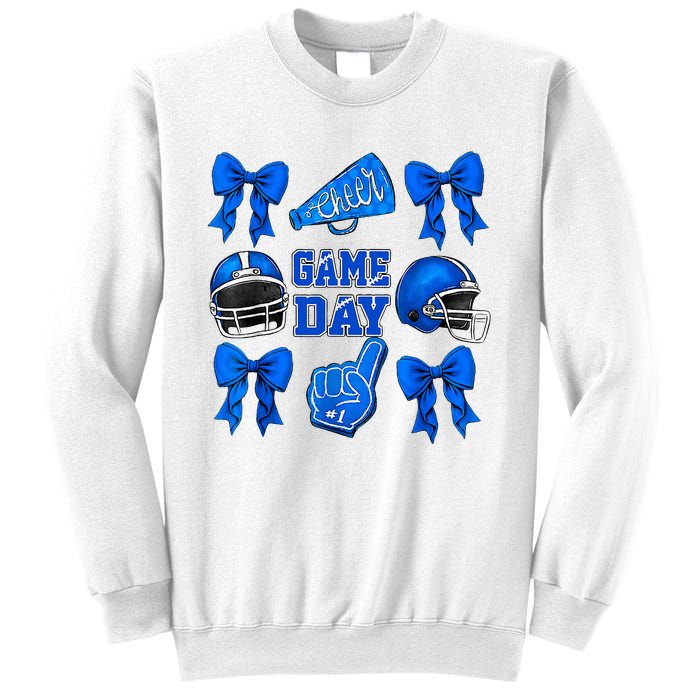 Cheer Blue Football Coquette Bow Football Mom Game Day Sweatshirt