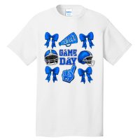 Cheer Blue Football Coquette Bow Football Mom Game Day Tall T-Shirt