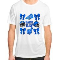 Cheer Blue Football Coquette Bow Football Mom Game Day Adult ChromaSoft Performance T-Shirt