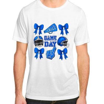 Cheer Blue Football Coquette Bow Football Mom Game Day Adult ChromaSoft Performance T-Shirt