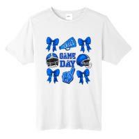 Cheer Blue Football Coquette Bow Football Mom Game Day Tall Fusion ChromaSoft Performance T-Shirt