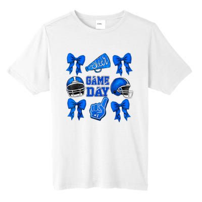 Cheer Blue Football Coquette Bow Football Mom Game Day Tall Fusion ChromaSoft Performance T-Shirt